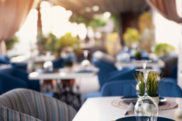blurred background of a restaurant in the summer on the street