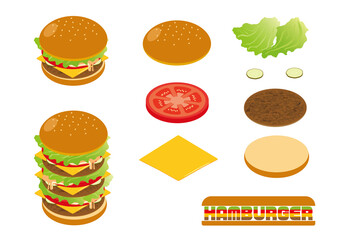 ハンバーガー材料のイラスト