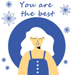 Abstract modern woman people faces portraits artistic trendy background templates poster cards. Trendy art minimal background poster wall art print. Illustration in hand drawn flat style. Motivational