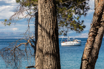 Sailing near island Solta, Croatia, Europe