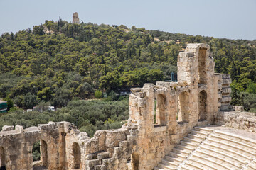 Fototapeta na wymiar The Acropolis of Athens-sights and temples. Odeon of Herod the Attic