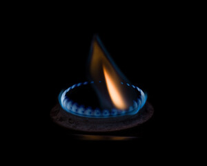 Flame of a gas burner on a black background