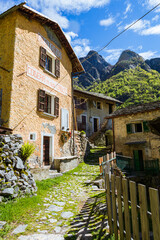 Fototapeta na wymiar Codera: a small town isolated from civilization in the Valtellina Mountains, Italy - May 2021.