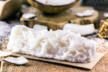 Grated white coconut candy from Brazil, called 