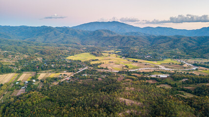 Fototapeta na wymiar Aerial view Pai city. Pai is a small town in northern Thailand's Mae Hong Son Province
