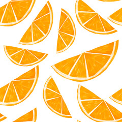 seamless pattern of a yellow orange slice on a white background, nature, citrus, fruit, food, print, design
