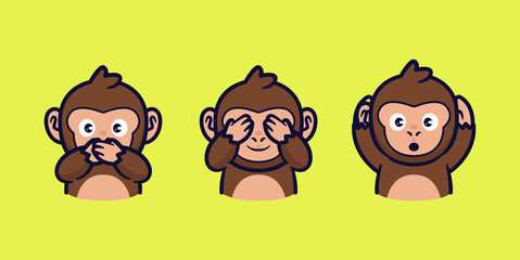 monkeys cartoon close mouth eye and ear vector illustration