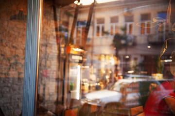 Fototapeta na wymiar shop window of a cafe or store in summer
