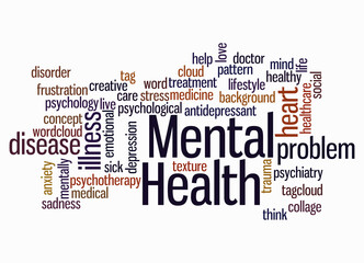 Word Cloud with MENTAL HEALTH concept, isolated on a white background
