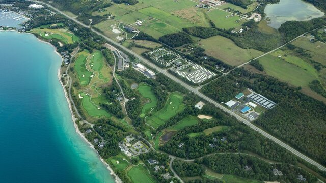 Aerial of Golf Course on Lake Michigan
