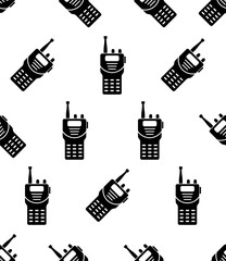 Walkie Talkie Icon Seamless Pattern, Handheld Portable, Two Way Radio Transceiver For Communication Device