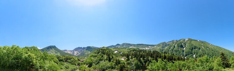 パノラマ撮影  十勝岳連峰の風景  北海道美瑛町