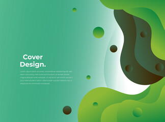 Liquid abstract background. Colorful vibrant fluid vector banner template for social media, web sites. Wavy shapes. Abstract 3D liquid fluid circles yellow mustard, green mint, red, blue color