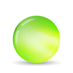 Glass green ball or precious pearl. Glossy realistic ball, 3D abstract vector illustration highlighted on a white background. Big metal bubble with shadow