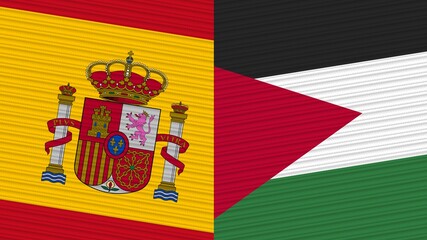 Jordan and Spain Flags Together Fabric Texture Illustration Background