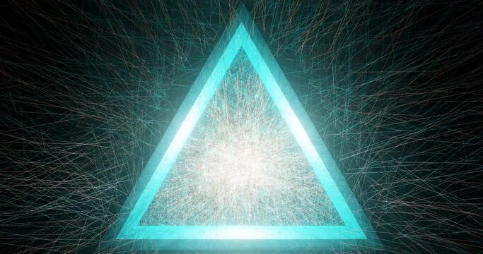 3d render with a glowing blue triangle with curved lines