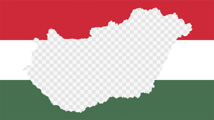 Hungary national flag with transparent map empty border inside, detailed multicolored graphic.