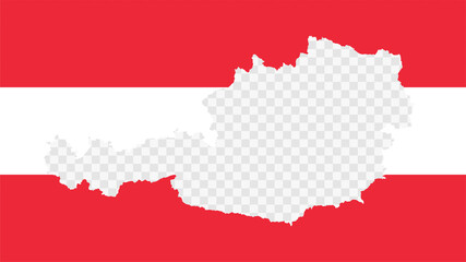 Austria national flag with transparent map empty border inside, detailed multicolored graphic.