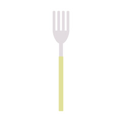 Fork isolated on white background. Flatware in flat style with yellow handle. Simple vector design. Cartoon minimalistic illustration