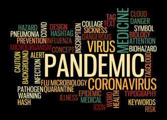 Word Cloud with PANDEMIC concept, isolated on a black background
