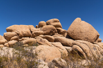 Fototapeta na wymiar Stacked Large Rocks in the Joshua Tree National Park