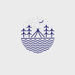 landscape camp monoline logo, vector, lineart