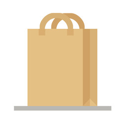 Brown paper bag on white background. Price tag. Shopping pocket vector illustration.