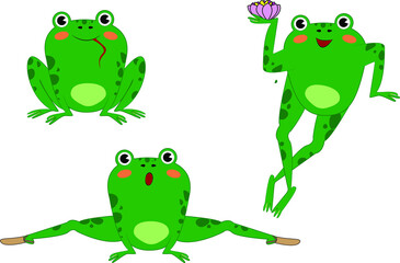 vector illustration of a set of frogs. Gymnast frog