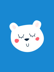 Minimalistic cute illustration of a bear face. Children's poster in the bedroom or children's room. Scandi minimalistic