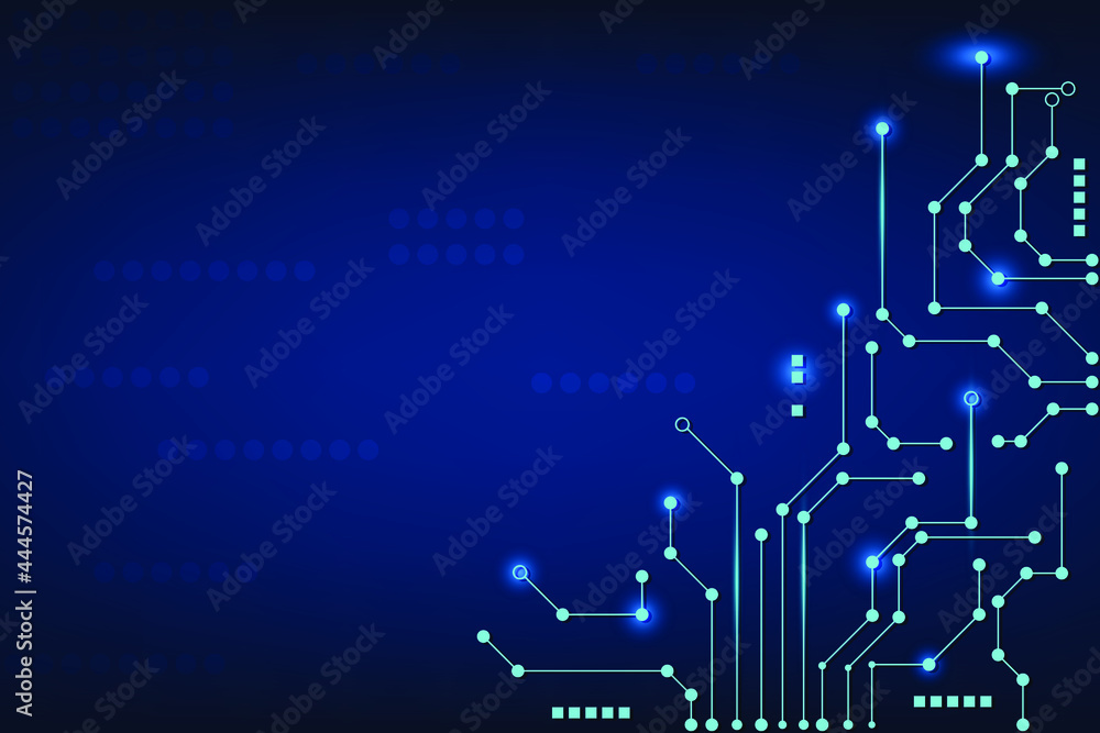 Poster blue abstract background of curcuit board surface. network technology with line and dot connection a