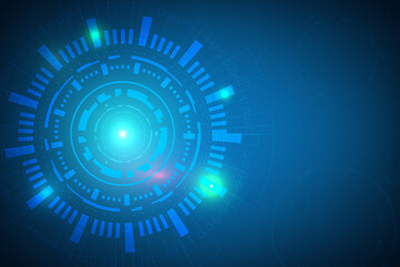Engineer cycle of circle with color shiny light. Abstract data technology background with Line and blue print. Blank space and modern design of data space.