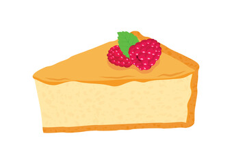 Slice of cake with raspberries and mint leaf icon vector. Delicious cheesecake icon isolated on a white background. Fruit cake clip art