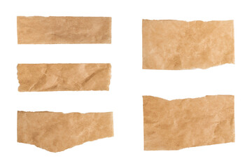 Close up of a ripped piece set of brown paper on white background - 444576270