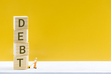 Crisis of high burden of consumer debt, financial concept : Client bears a bag of debt and find the...