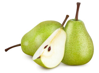 Pear isolated on white background. Pear and half pears on white background. Pear with clipping path