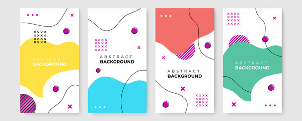 Liquid blue green yellow purple orange red Memphis abstract background. Vector banner template for social media, web sites, Fluid wavy shapes