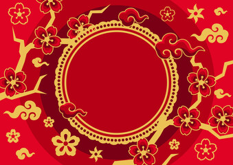 Happy Chinese New Year greeting card. Background with oriental symbols.