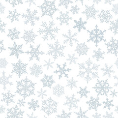 Christmas seamless pattern with complex big and small snowflakes, gray on white background
