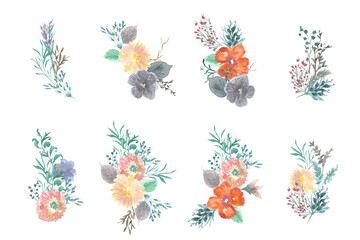 Beautiful summer floral bouquet watercolor collection