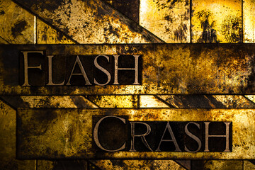 Flash Crash text on vintage textured grunge copper and gold background