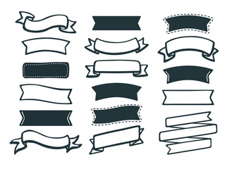 Ribbon banners set. Banners clip-art. Hand drawn banners collection. Monochrome design elements