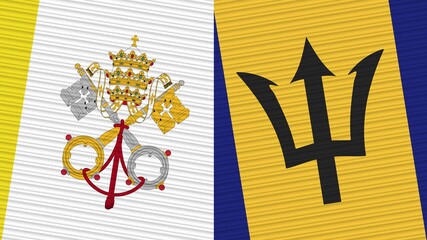 Barbados and Vatican Flags Together Fabric Texture Illustration Background