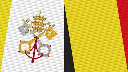 Belgium and Vatican Flags Together Fabric Texture Illustration Background