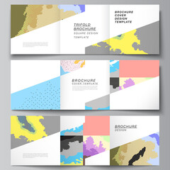 Vector layout of square covers design templates for trifold brochure, flyer, cover design, book design, brochure cover. Modern japanese pattern template. Landscape background decoration in Asian style