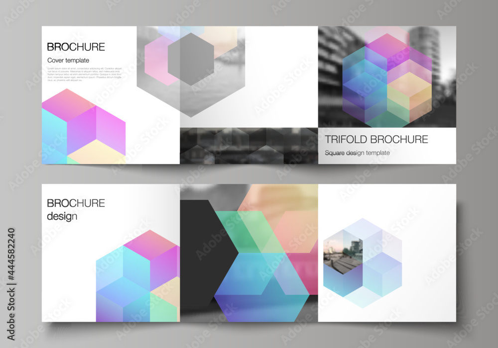 Poster vector layout of square format covers design templates with abstract shapes and colors for trifold b