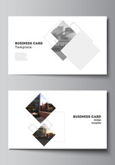 Vector layout of two creative business cards design templates, horizontal template vector design with geometric simple shapes, lines and photo place.
