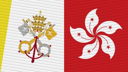 Hong Kong and Vatican Flags Together Fabric Texture Illustration Background