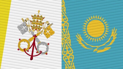 Kazakhstan and Vatican Flags Together Fabric Texture Illustration Background