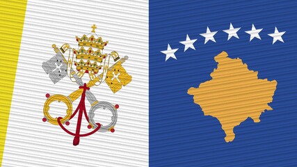 Kosovo and Vatican Flags Together Fabric Texture Illustration Background