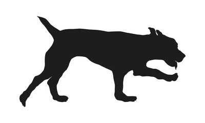 Running russian spaniel puppy. Black dog silhouette. Pet animals. Isolated on a white background.